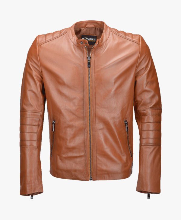 Men's Leather Biker Jacket Tan Corpus