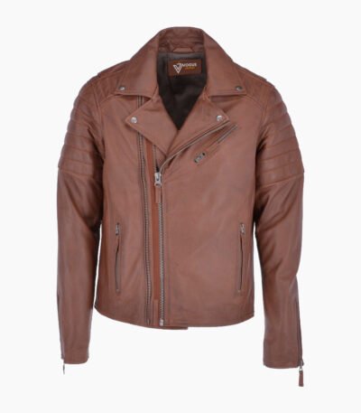 Men's Leather Biker Jacket Tan Henderson