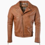 Men's Leather Biker Jacket Tan Saint