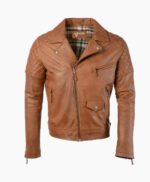 Men's Leather Biker Jacket Tan Saint
