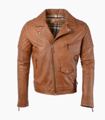 Men's Leather Biker Jacket Tan Saint