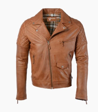 Men's Leather Biker Jacket Tan Saint