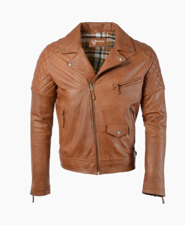 Men's Leather Biker Jacket Tan Saint