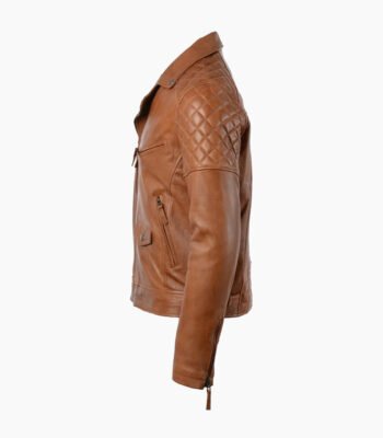 Men's Leather Biker Jacket Tan Saint