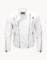 Men's Leather Biker Jacket White Irvine