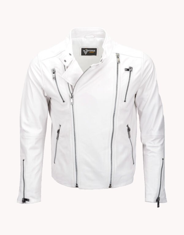Leather Biker Jacket White Irvine