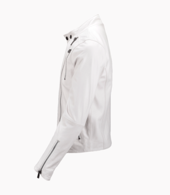 Men's Leather Biker Jacket White Irvine