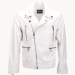 Men's Leather Biker Jacket White Pittsburgh