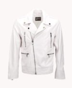 Men's Leather Biker Jacket White Pittsburgh