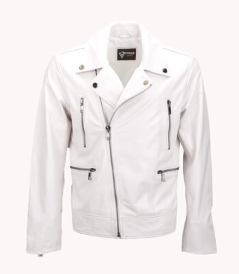 Men's Leather Biker Jacket White Pittsburgh