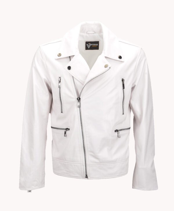 Men's Leather Biker Jacket White Pittsburgh
