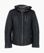 Men's Leather Hooded Jacket Black Lexington