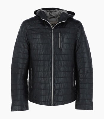 Men's Leather Hooded Jacket Black Lexington