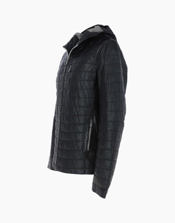 Men's Leather Hooded Jacket Black Lexington