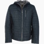 Men's Leather Hooded Jacket Navy Lexington
