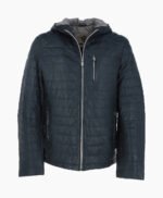 Men's Leather Hooded Jacket Navy Lexington