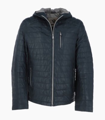 Men's Leather Hooded Jacket Navy Lexington