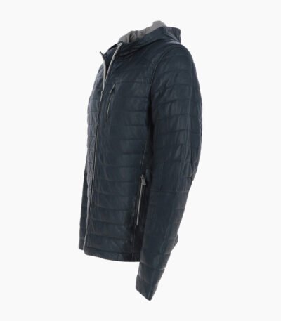 Men's Leather Hooded Jacket Navy Lexington