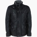 Men's Leather Jacket Detachable Collar Black Orlando
