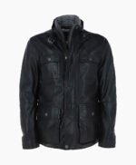 Men's Leather Jacket Detachable Collar Black Orlando