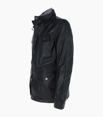 Men's Leather Jacket Detachable Collar Black Orlando