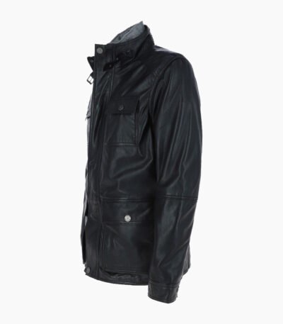 Men's Leather Jacket Detachable Collar Black Orlando