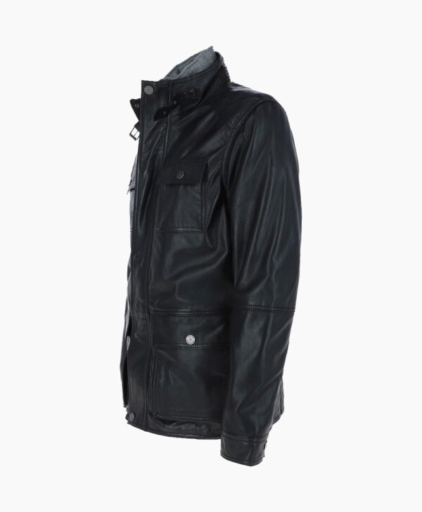 Men's Leather Jacket Detachable Collar Black Orlando