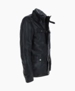 Men's Leather Jacket Detachable Collar Black Orlando