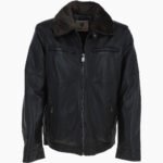 Men's Leather Jacket Detachable Collar Black Stockton