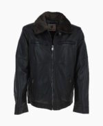 Men's Leather Jacket Detachable Collar Black Stockton