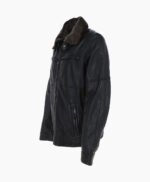 Men's Leather Jacket Detachable Collar Black Stockton