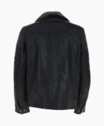 Men's Leather Jacket Detachable Collar Black Stockton