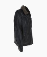Men's Leather Jacket Detachable Collar Black Stockton