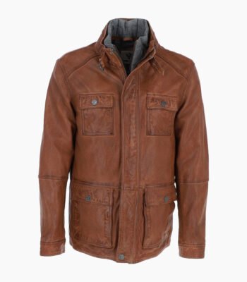 Men's Leather Jacket Detachable Collar Brown Orlando