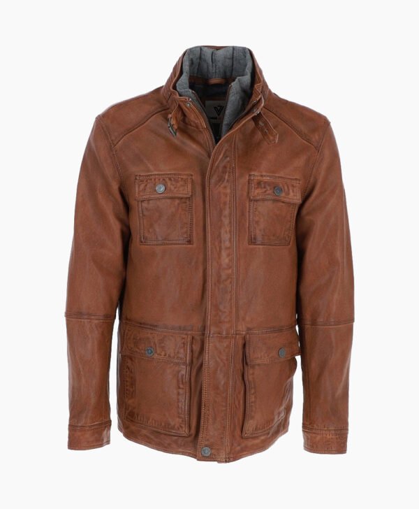 Men's Leather Jacket Detachable Collar Brown Orlando