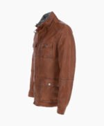 Men's Leather Jacket Detachable Collar Brown Orlando