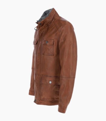 Men's Leather Jacket Detachable Collar Brown Orlando