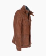 Men's Leather Jacket Detachable Collar Brown Orlando