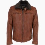 Men's Leather Jacket Detachable Collar Brown Stockton