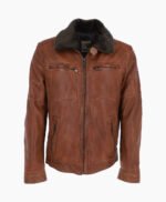 Men's Leather Jacket Detachable Collar Brown Stockton