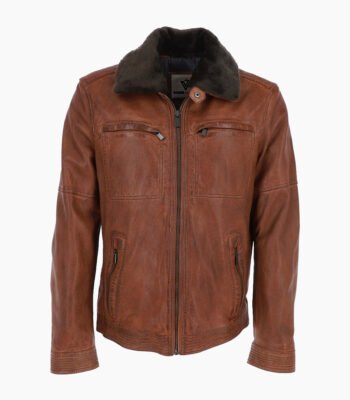 Men's Leather Jacket Detachable Collar Brown Stockton