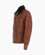 Men's Leather Jacket Detachable Collar Brown Stockton