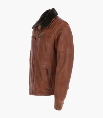 Men's Leather Jacket Detachable Collar Brown Stockton