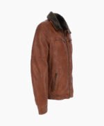 Men's Leather Jacket Detachable Collar Brown Stockton