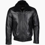 Men's Leather Jacket Shearling Collar Black Buffalo