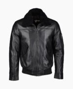 Men's Leather Jacket Shearling Collar Black Buffalo