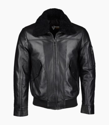 Men's Leather Jacket Shearling Collar Black Buffalo