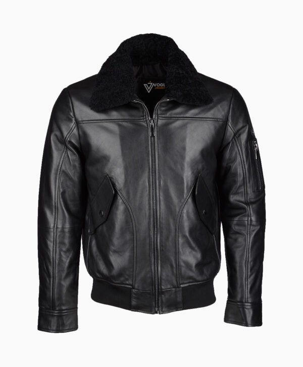 Men's Leather Jacket Shearling Collar Black Buffalo