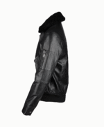 Men's Leather Jacket Shearling Collar Black Buffalo