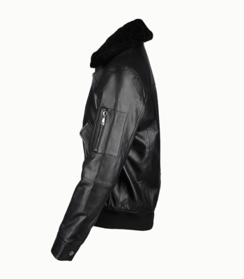 Men's Leather Jacket Shearling Collar Black Buffalo